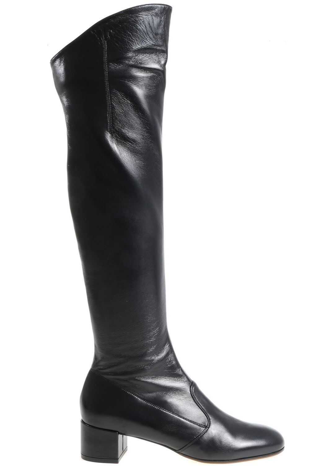 L'Autre Chose Cuissard Boots In Black Leather With Rounded Tip Black