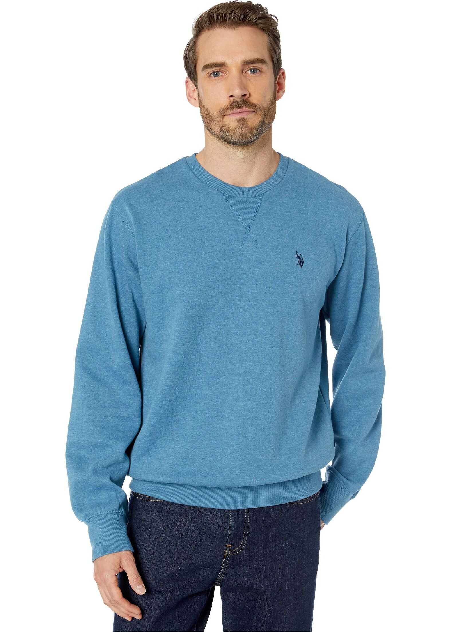 U.S. POLO ASSN. Pop Over Crew Neck Fleece Medium Blue Heather