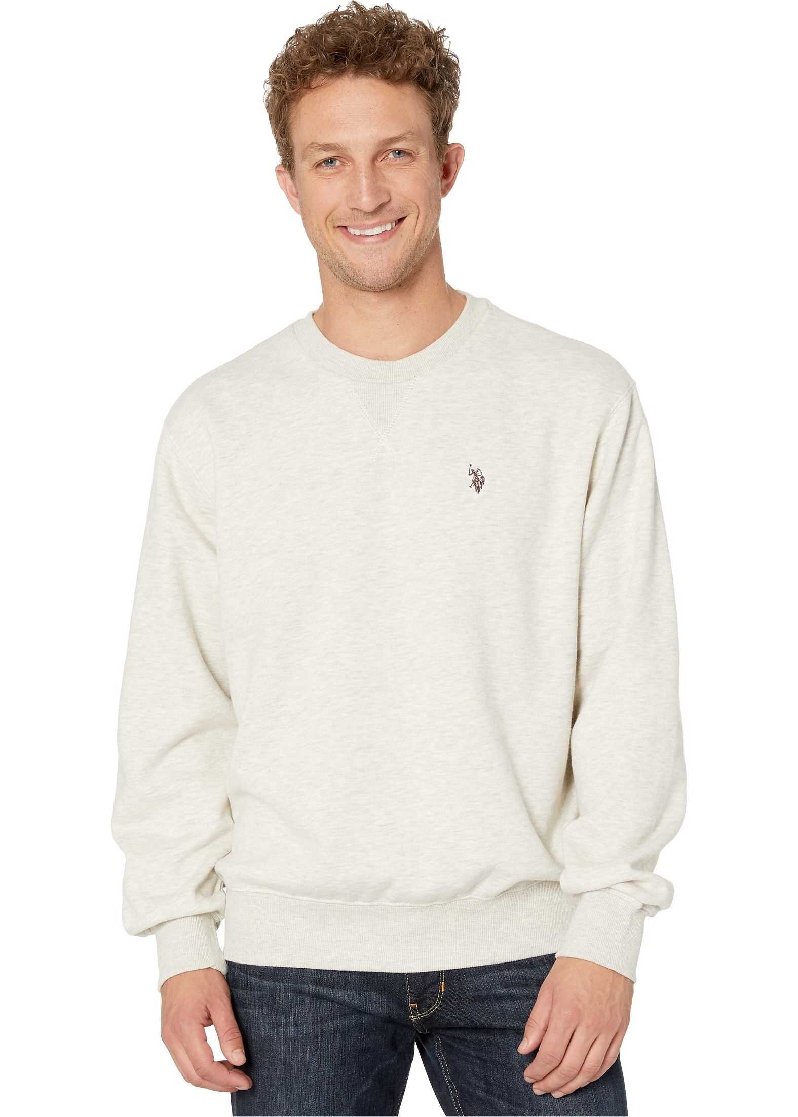 U.S. POLO ASSN. Pop Over Crew Neck Fleece Oatmeal Heather