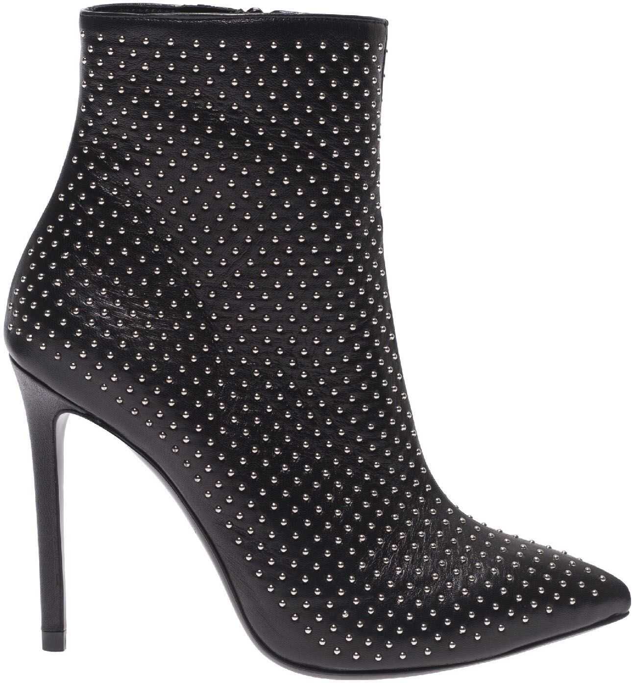 Marc Ellis Pointy Black Ankle Boots With Studs Black