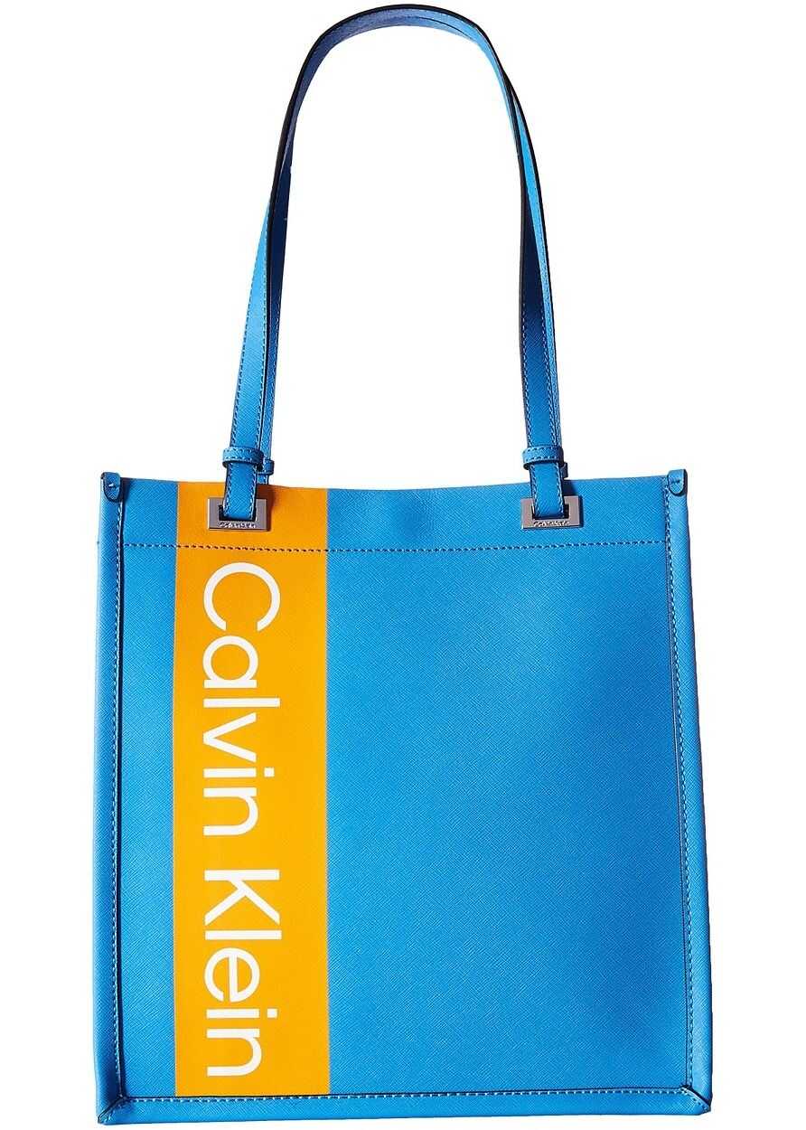 Calvin Klein Saffiano Leather North/South Tote Air Blue Multi