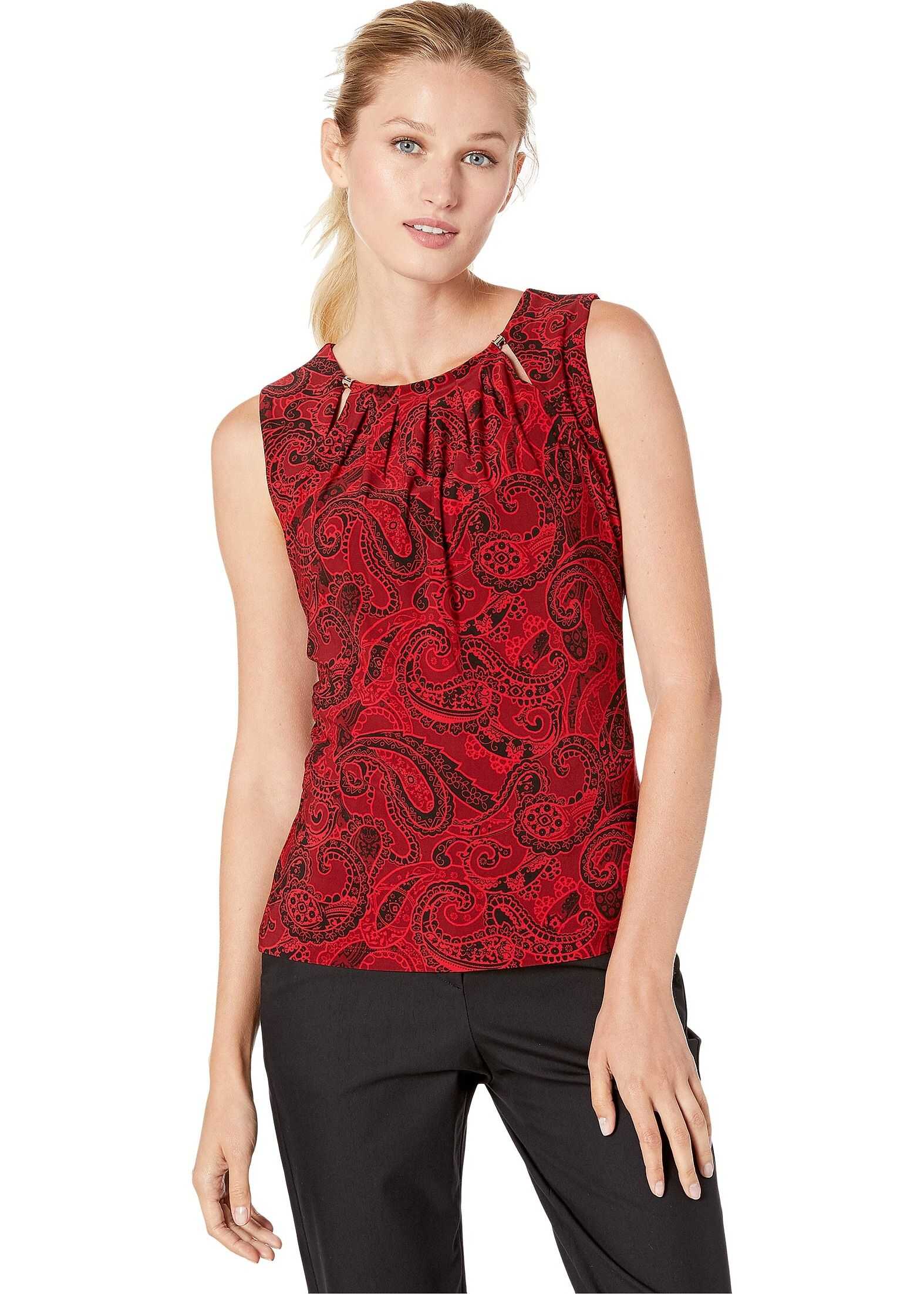 Tommy Hilfiger Printed Bead Neck Knit Top Crimson Multi