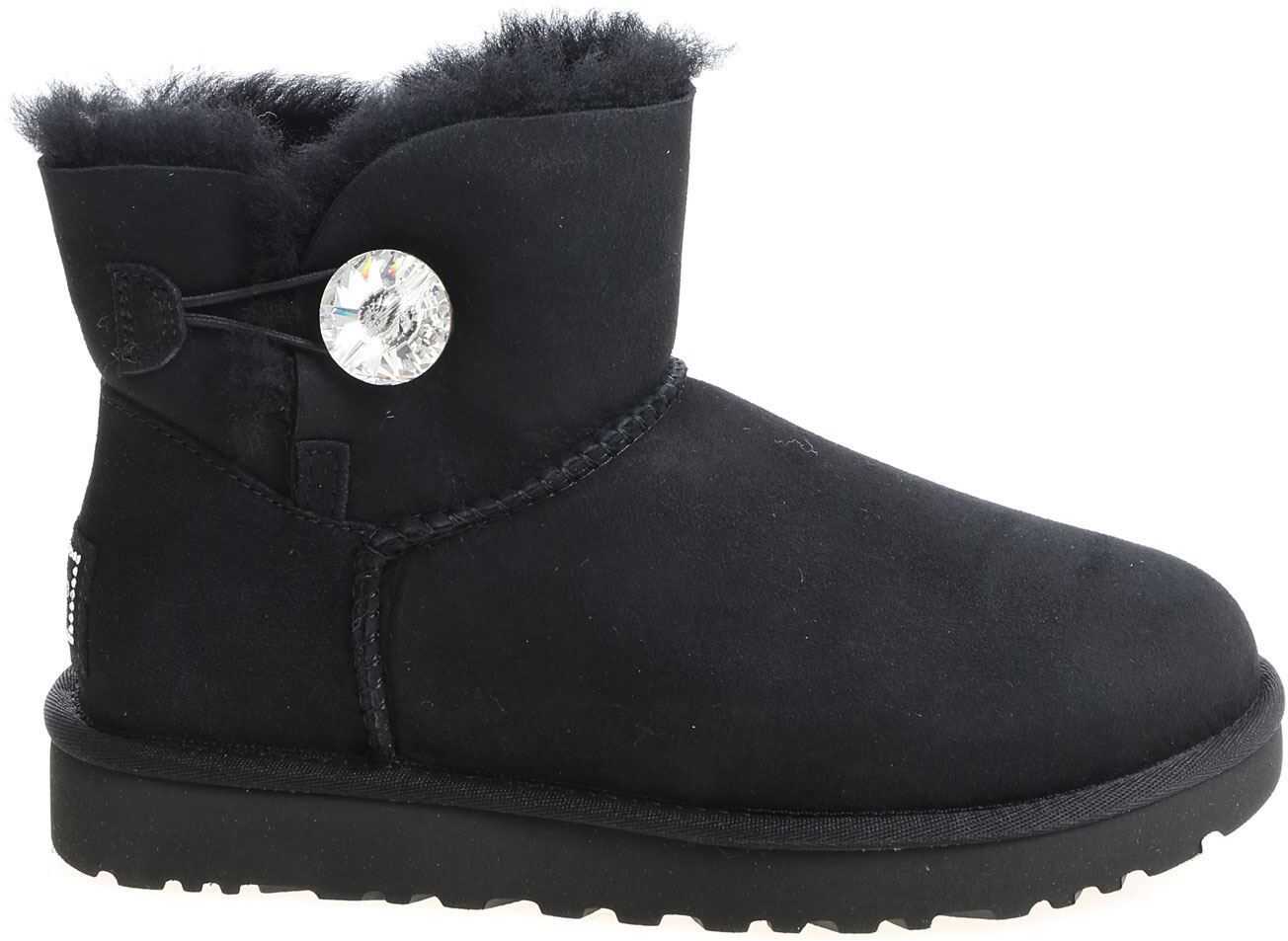UGG Mini Bailey Button Bling Ankle Boots In Black Black