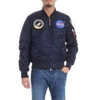 Jachete Blue Padded Bomber Jacket With Patches Barbati