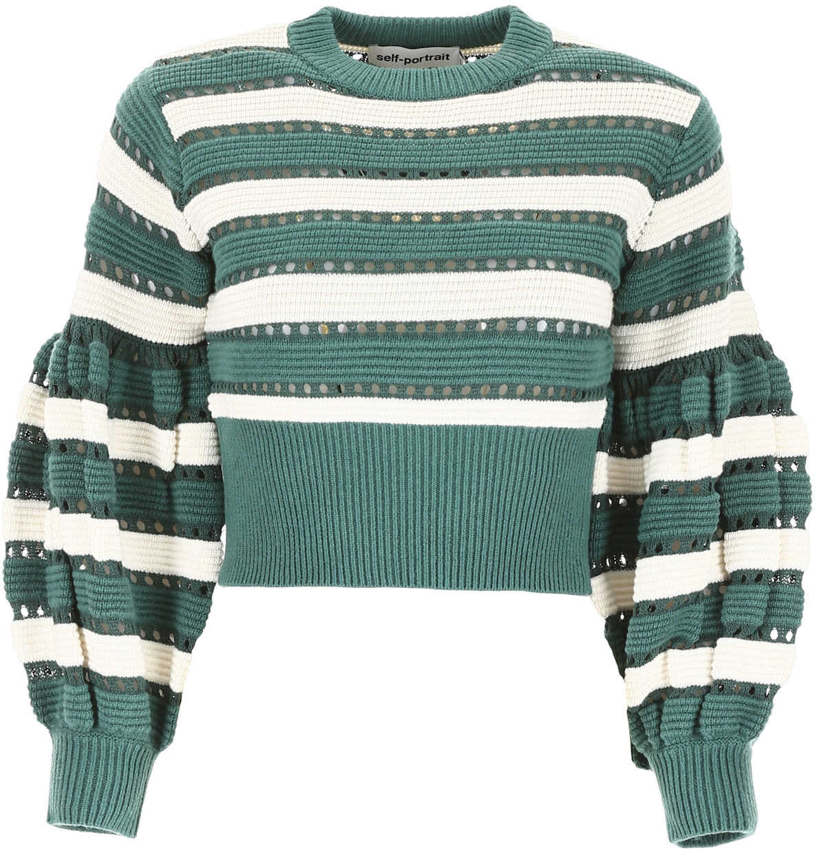 Self-Portrait Striped Crochet Pull* GREEN CREAM