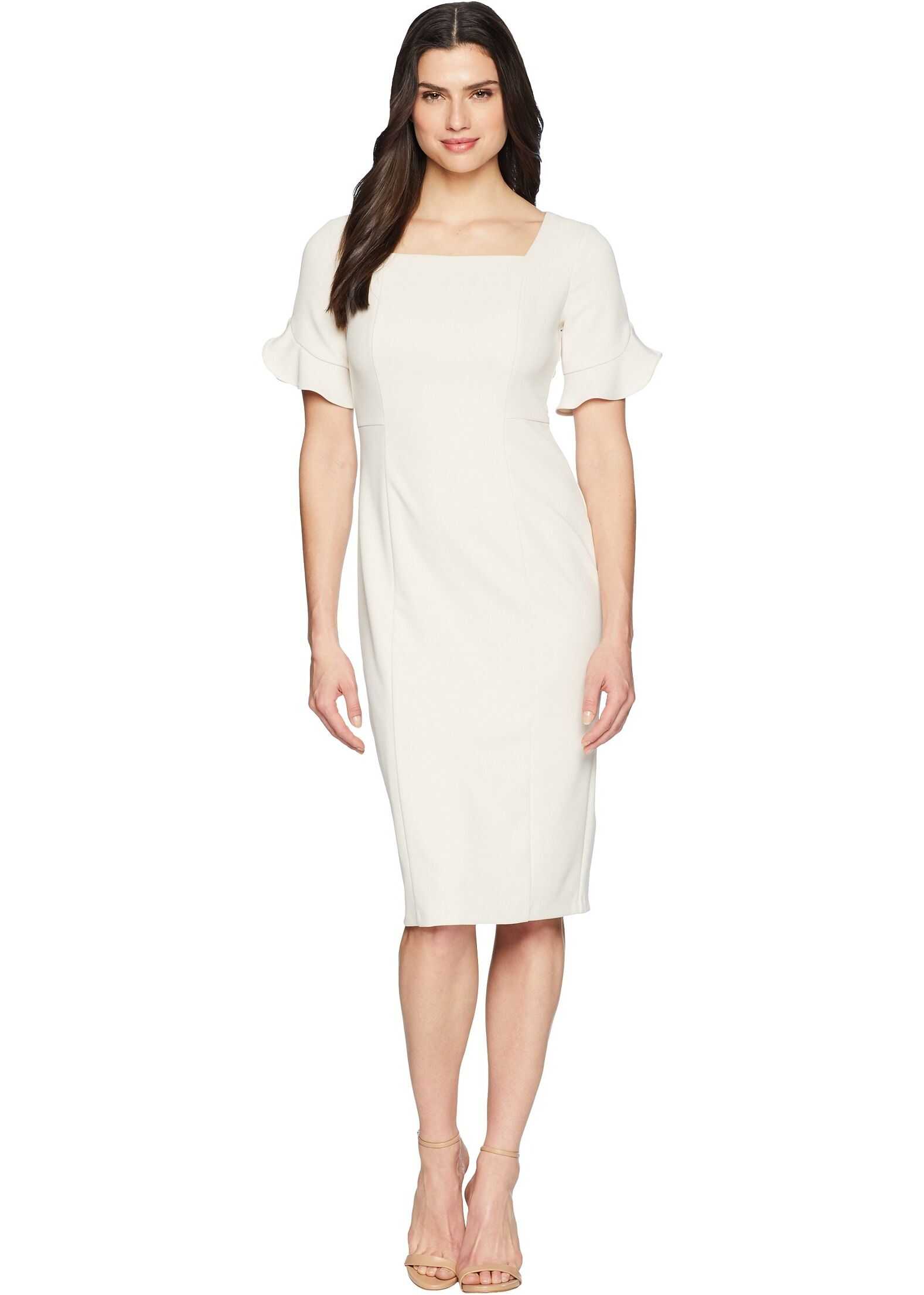 Donna Morgan Midi Length Crepe Dress with Flutter Sleeve Horn