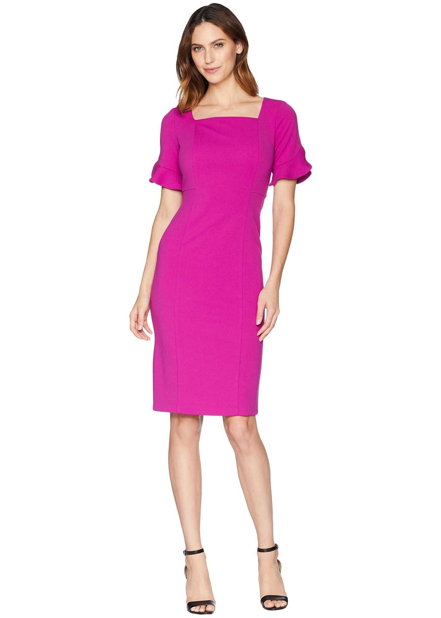Donna Morgan Midi Length Crepe Dress with Flutter Sleeve Orchid