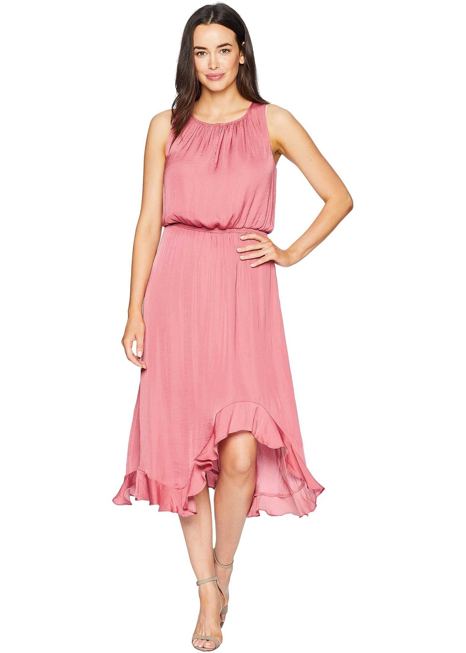 Vince Camuto Sleeveless Cinched Waist Rumple Maxi Dress Rouge Blush