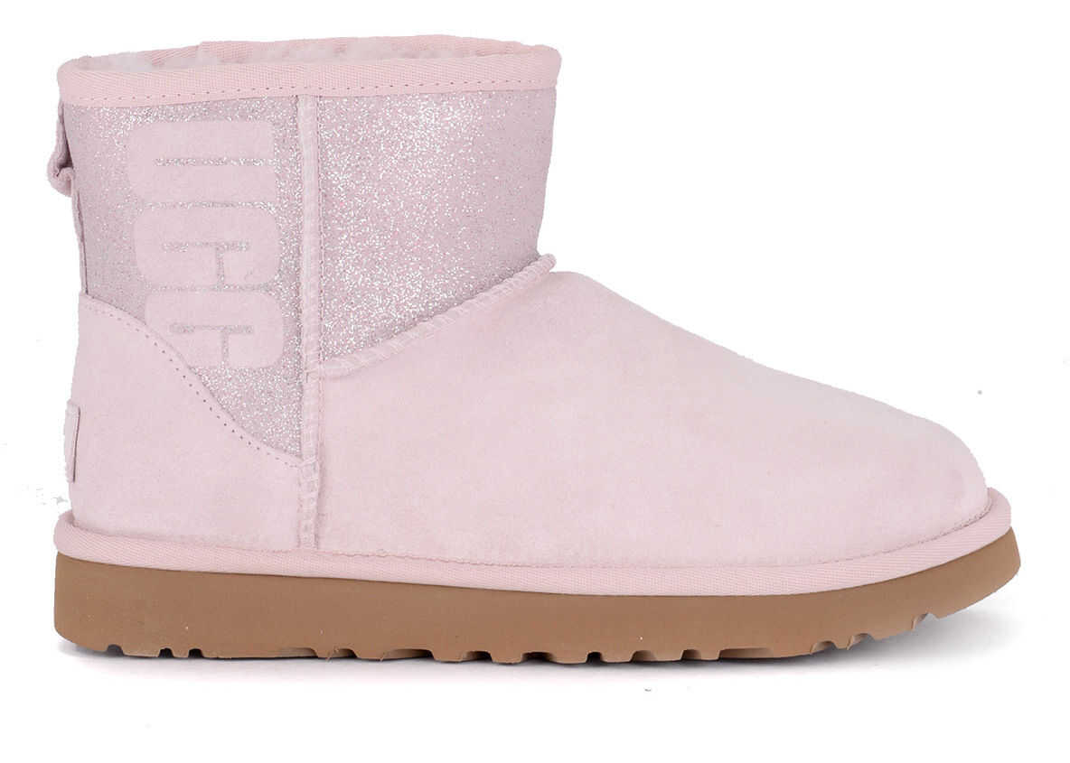 UGG Classic Mini Logo Sparkle Pink Suede And Glitter Ankle Boots Pink