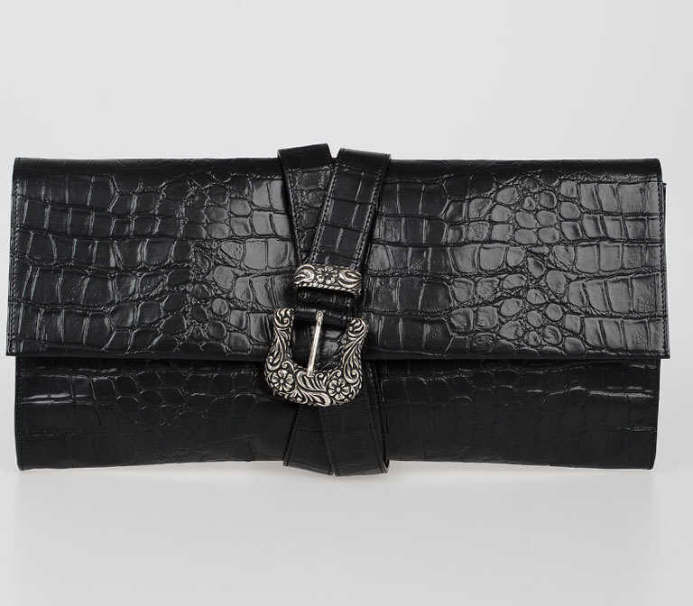 Maison Margiela MM6 Printed Faux Leather Maxi Clutch BLACK
