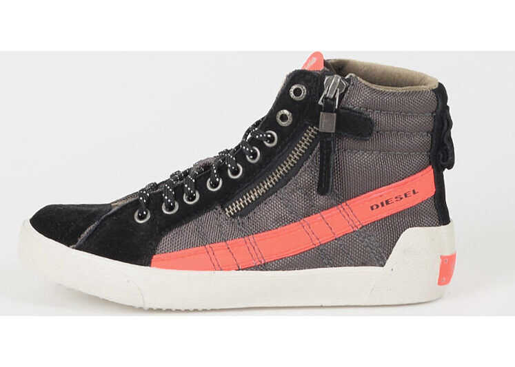 Diesel Kids Fabric and Leather High Sneakers MULTICOLOR