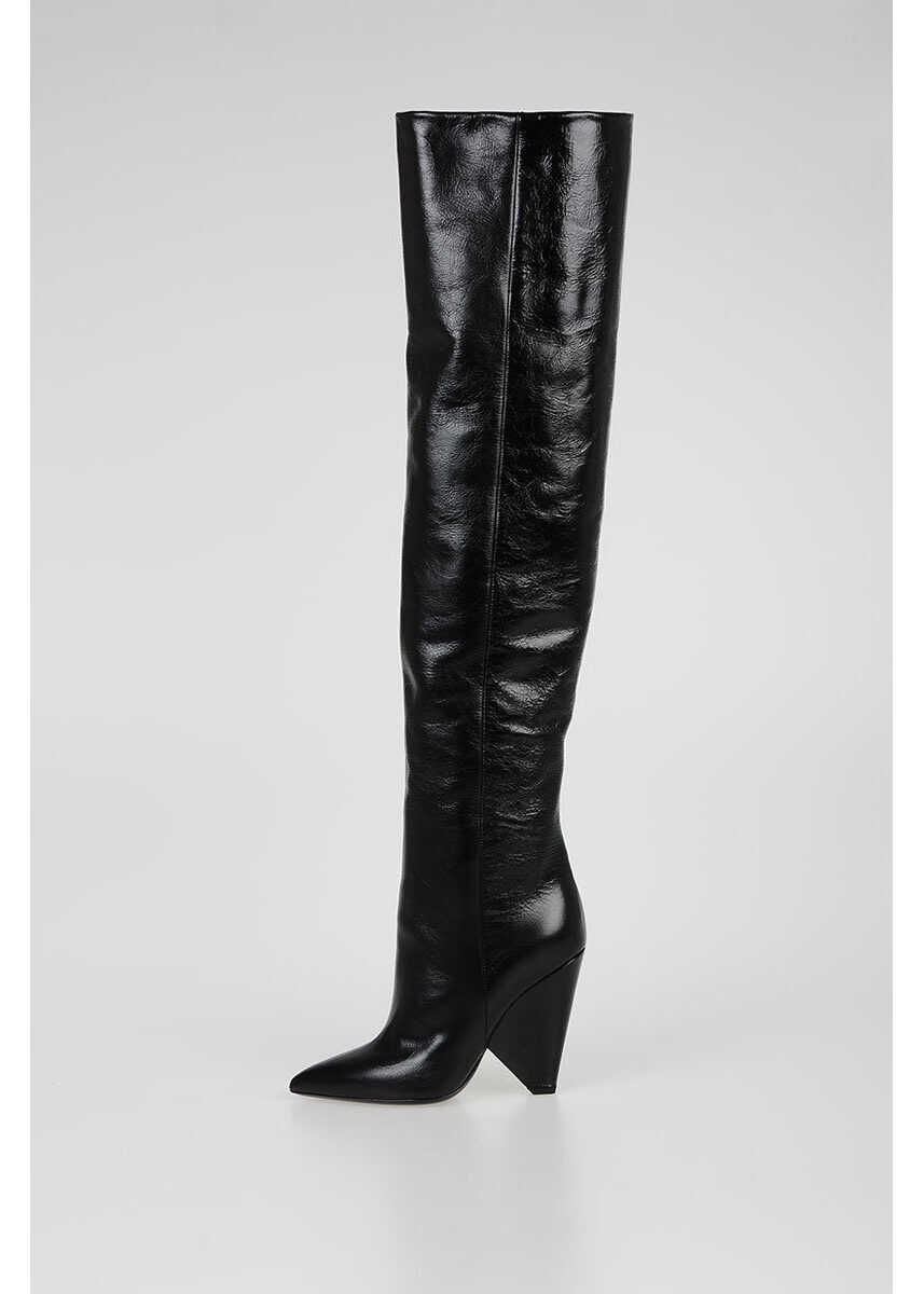 Saint Laurent 11 CM Leather NIKI Above the Knee Boots BLACK