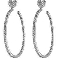 Cercei Betsey Johnson Hoop Crystal Heart Gold Medium Hoop Earrings