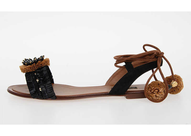 Dolce & Gabbana Rafia Flat BIANCA Sandals BLACK
