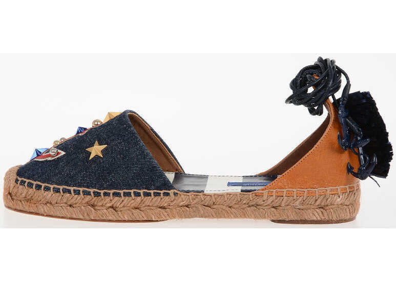 Dolce & Gabbana Studded Denim Leather sandals MULTICOLOR