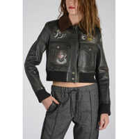 Geci de piele Leather Printed Jacket Femei