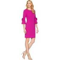 Rochii elegante 3/4 Bell Sleeve Crepe Shift Dress w/ Bow Detail at Wrist Femei
