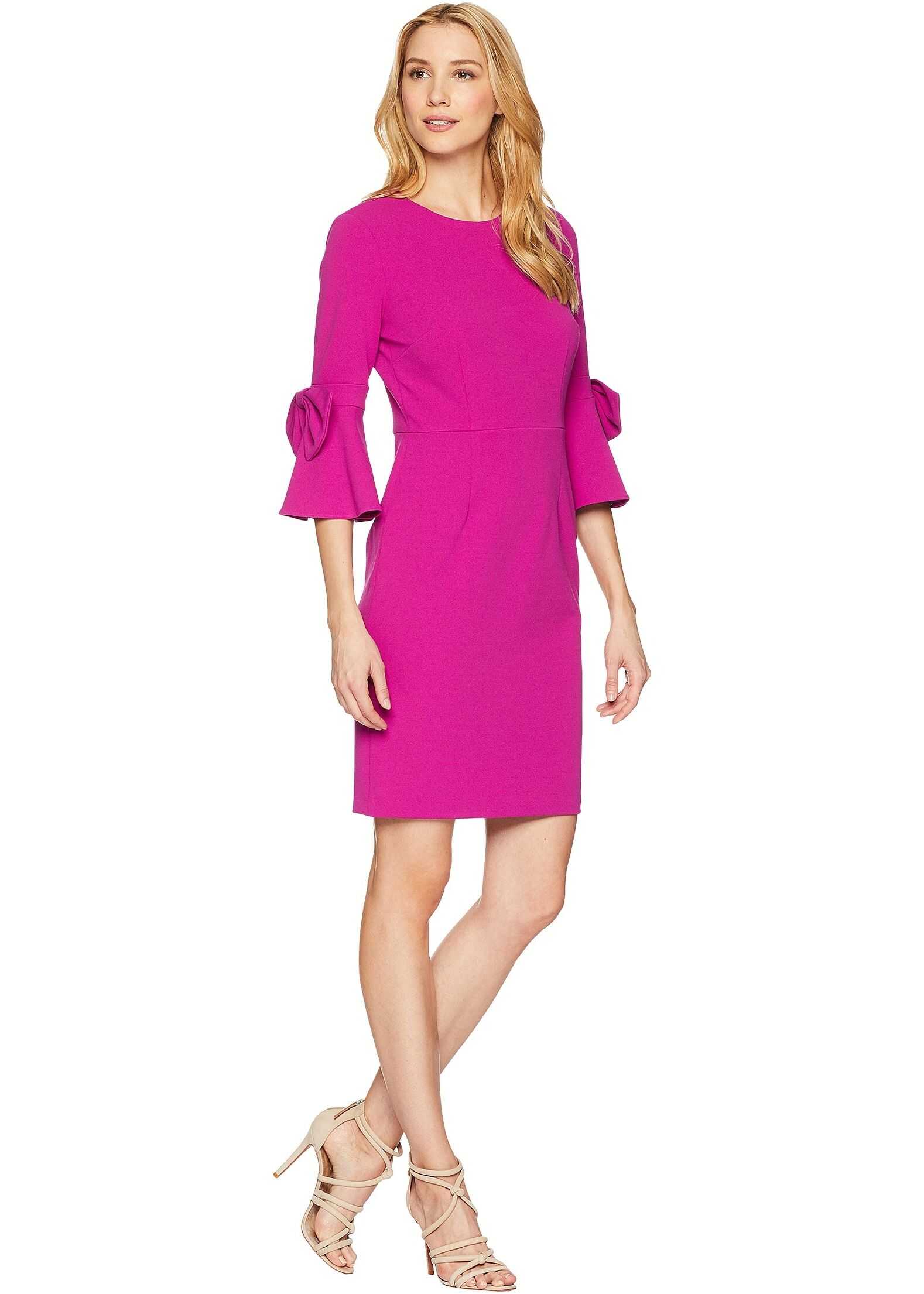 Donna Morgan 3/4 Bell Sleeve Crepe Shift Dress w/ Bow Detail at Wrist Orchid