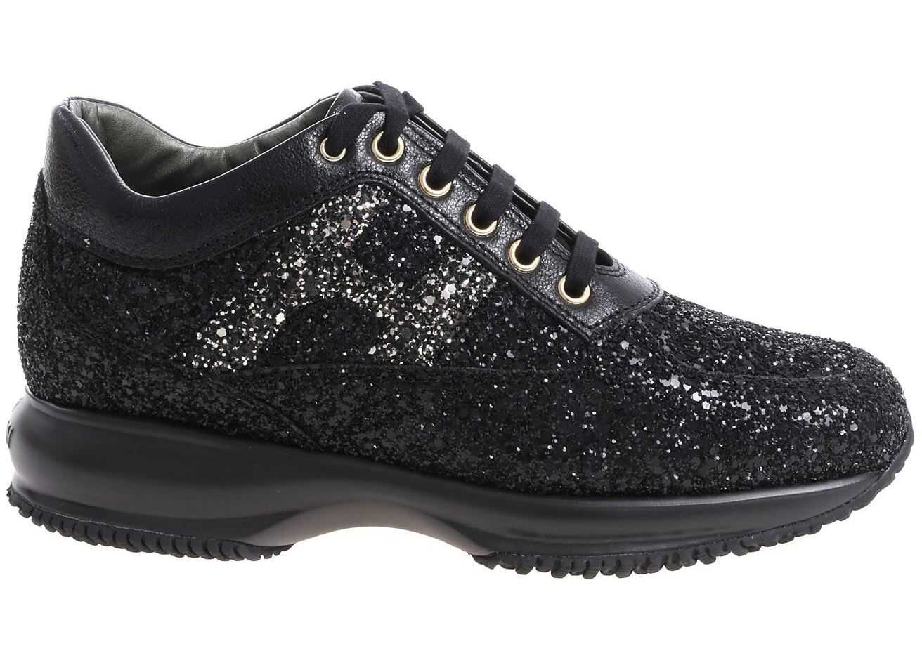 Hogan "Interactive" Black Glittery Sneakers Black