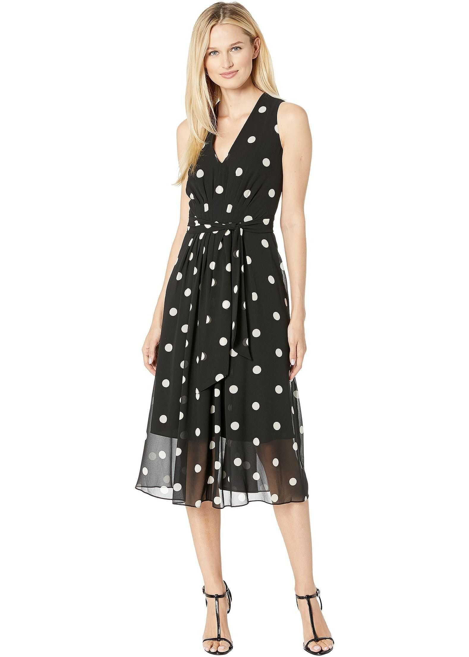 Anne Klein Printed GGT V-Neck Midi Dress Anne Black/Anne White