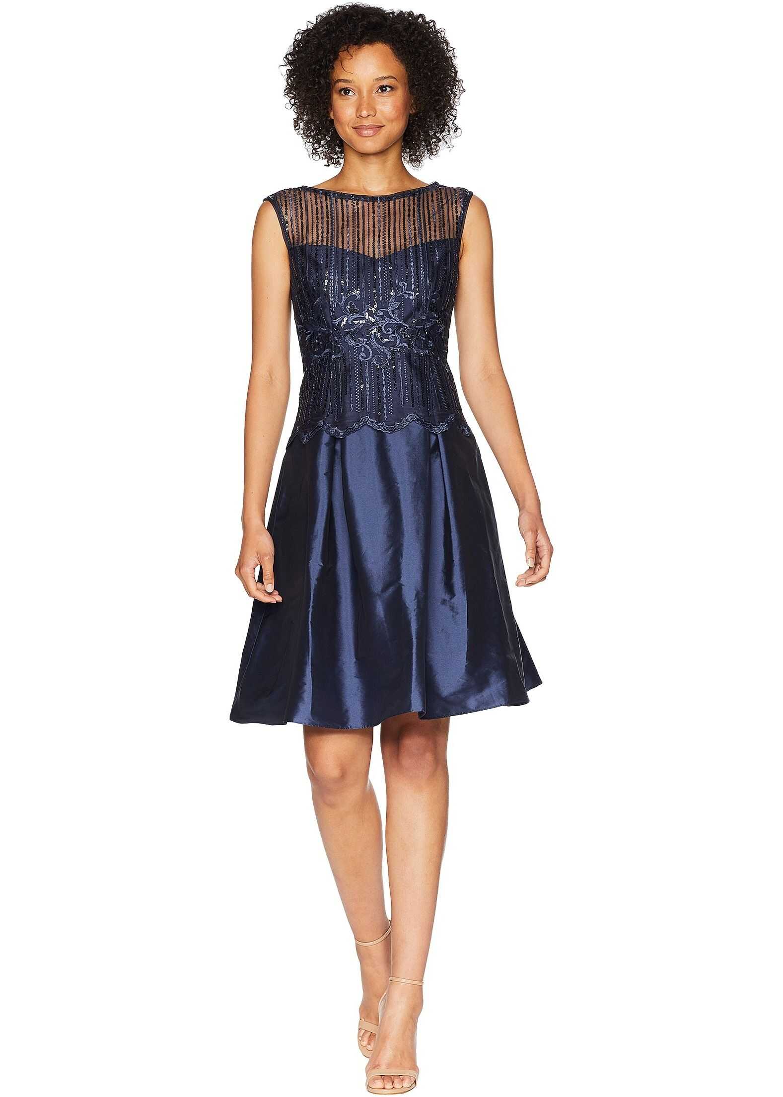 Adrianna Papell Beaded Fit N Flare Cocktail Dress Midnight