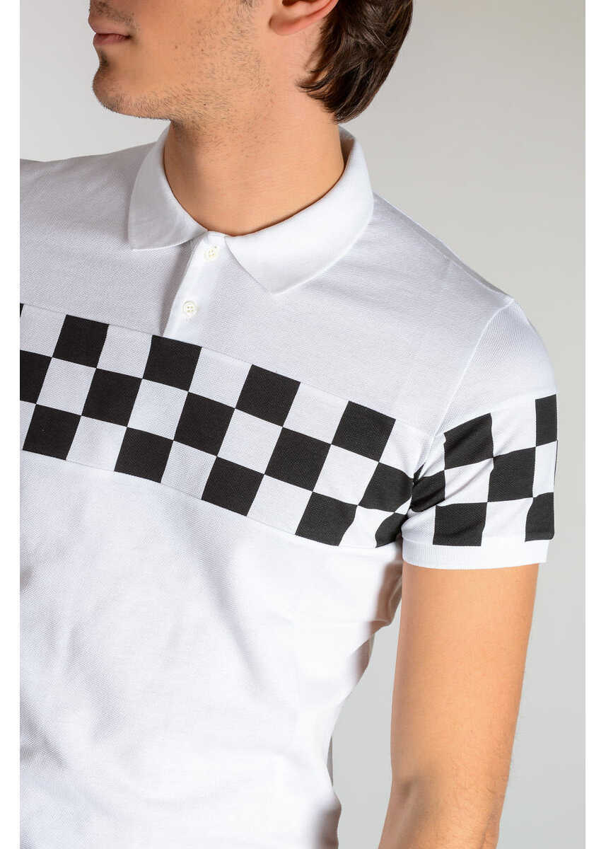 Tricouri Polo DSQUARED2 Cotton Check Print Polo White Barbati (BM 6327806) 3