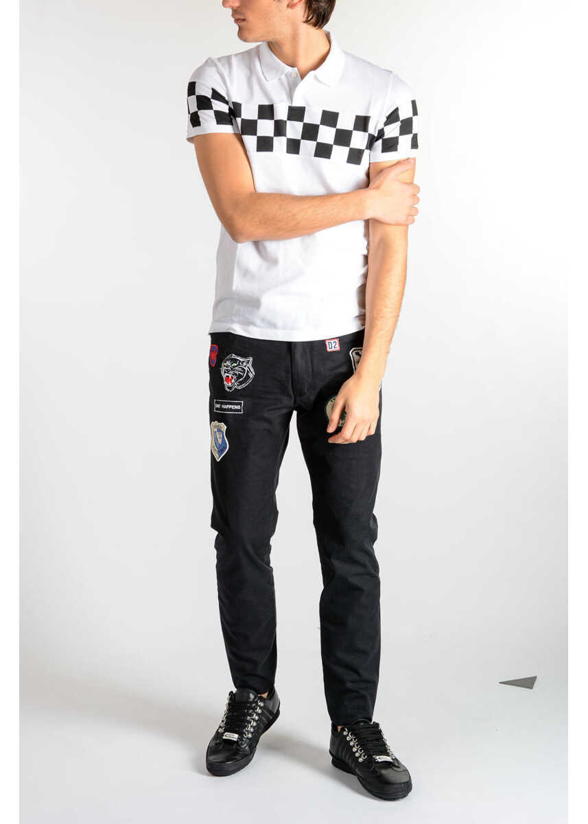 Tricouri Polo DSQUARED2 Cotton Check Print Polo White Barbati (BM 6327806) 4