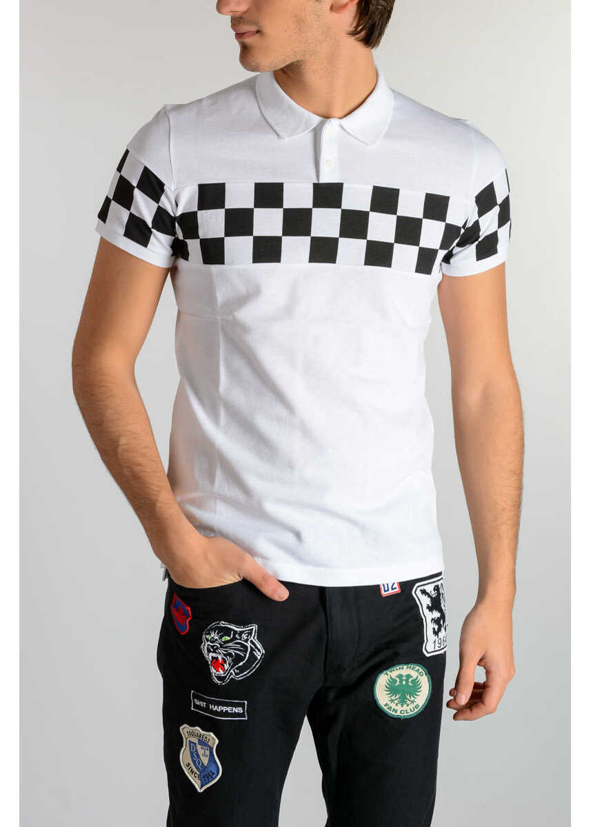 Tricouri Polo DSQUARED2 Cotton Check Print Polo White Barbati (BM 6327806) 1