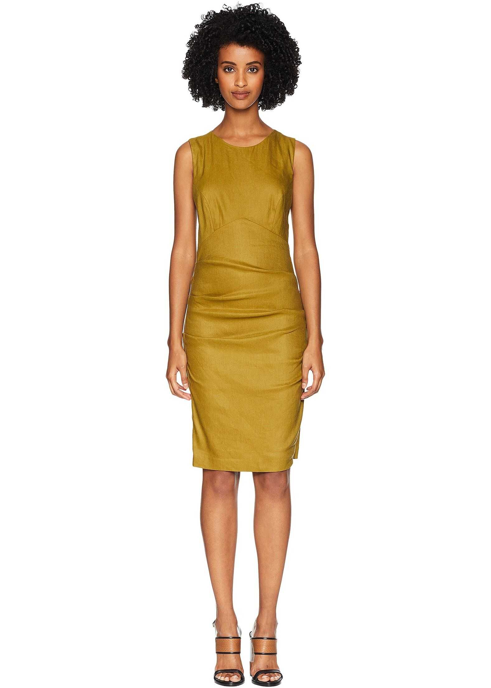 Nicole Miller Cross-Back Tuck Dress Leaf