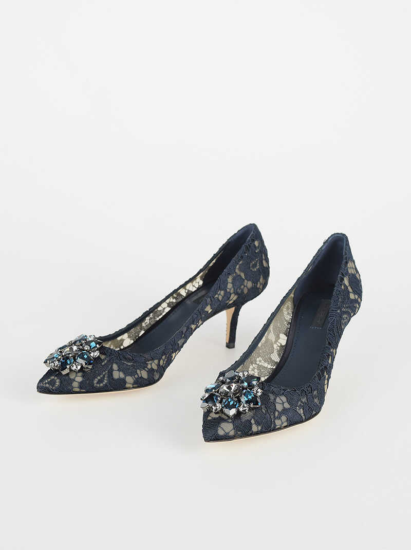 Dolce & Gabbana Laced BELLUCCI Pumps with Jewel Application 6 Cm MIDNIGHT BLUE