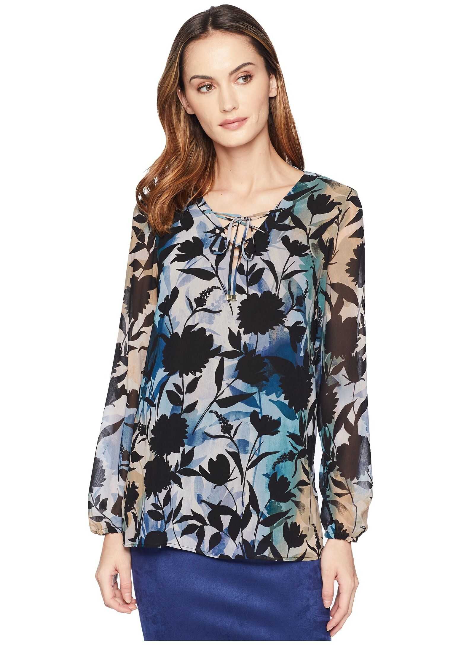 Calvin Klein Print Lace-Up Long Sleeve Blouse Cypress Multi