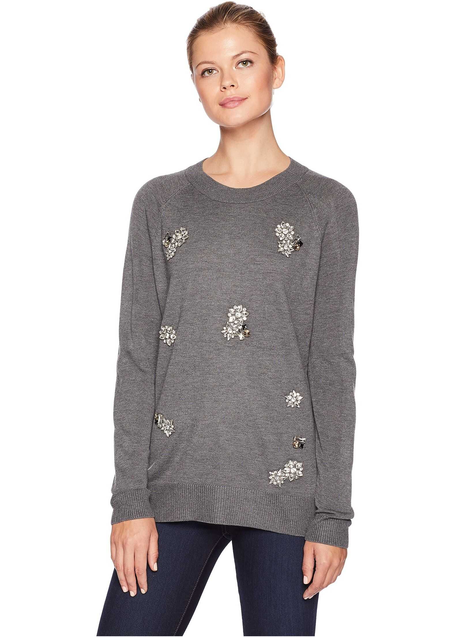 Calvin Klein Crew Neck w/ All Over Broch Sweater Heather Charcoal