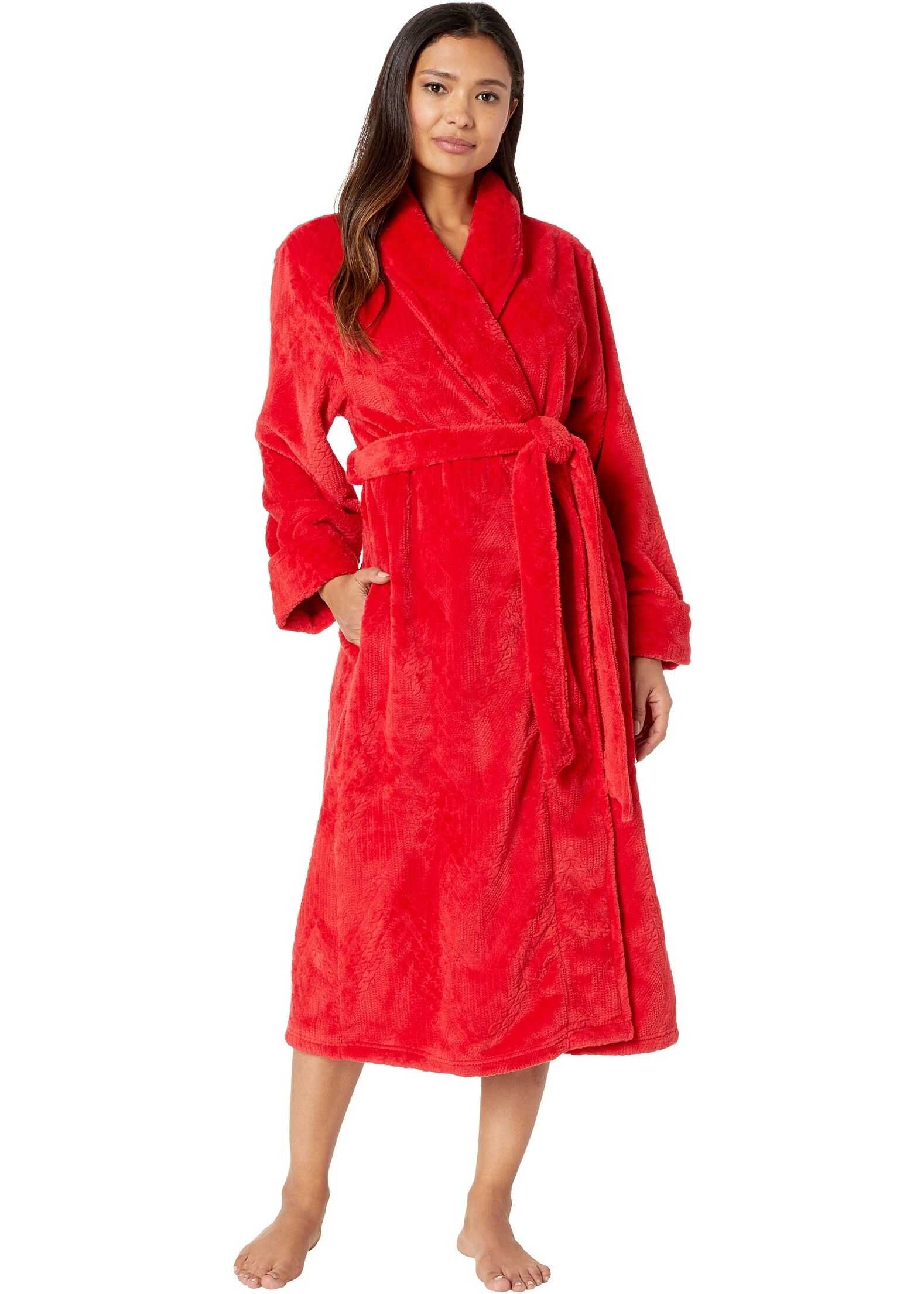 Nautica Long Cable Plush Robe Red Cable
