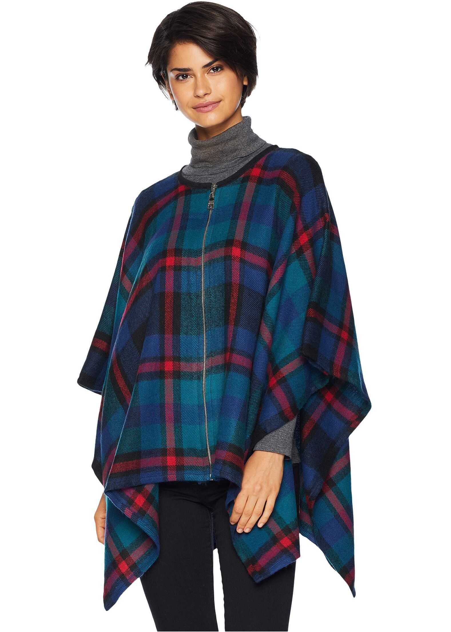 Steve Madden Tartan Plaid Woven Zip Cape Teal