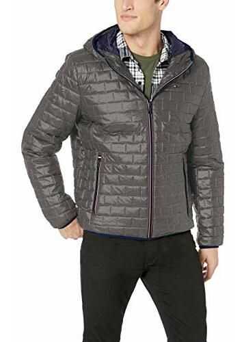 Tommy Hilfiger Men\'s Sweaterweight Ultra Loft Hooded Packable Puffer Jacket Heather Grey