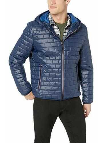 Tommy Hilfiger Men\'s Sweaterweight Ultra Loft Hooded Packable Puffer Jacket New Navy