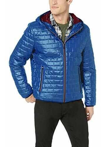 Tommy Hilfiger Men\'s Sweaterweight Ultra Loft Hooded Packable Puffer Jacket New Royal