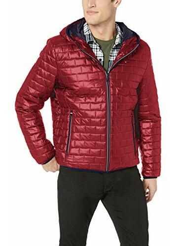 Tommy Hilfiger Men\'s Sweaterweight Ultra Loft Hooded Packable Puffer Jacket Red