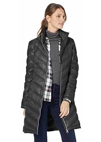 Calvin Klein Women\'s Chevron-Quilted Packable Down Coat Black