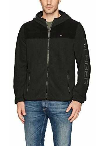 Tommy Hilfiger Men's Hooded Performance Fleece Jacket Black/Charcoal