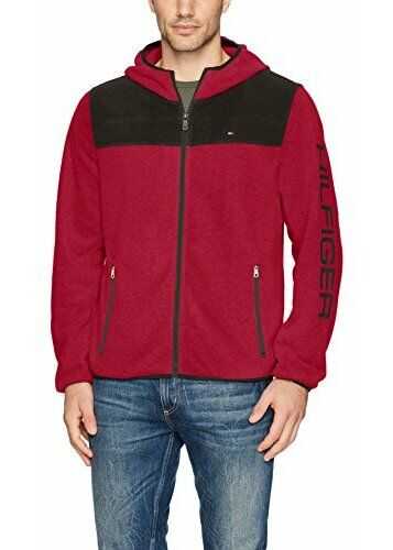 Tommy Hilfiger Men's Hooded Performance Fleece Jacket Black/Red
