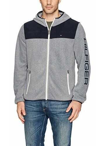 Tommy Hilfiger Men's Hooded Performance Fleece Jacket Navy/Light Grey
