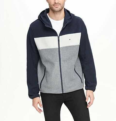Tommy Hilfiger Men's Hooded Performance Fleece Jacket Navy/White/Light Grey