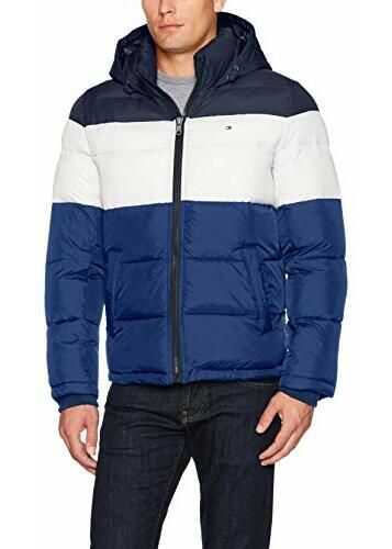 Tommy Hilfiger Men\'s Classic Hooded Puffer Jacket (Regular and Big & Tall Sizes) Bluebell Combo