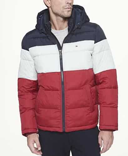 Tommy Hilfiger Men\'s Classic Hooded Puffer Jacket (Regular and Big & Tall Sizes) Midnight/White/Red