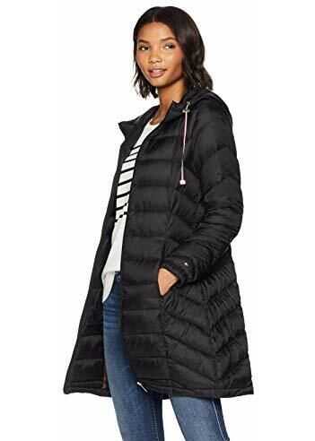 Tommy Hilfiger Women\'s Mid Length Chevron Quilted Packable Down Jacket Black