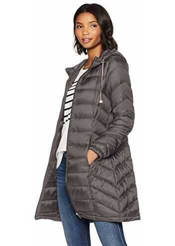 Tommy Hilfiger Women\'s Mid Length Chevron Quilted Packable Down Jacket Eiffel