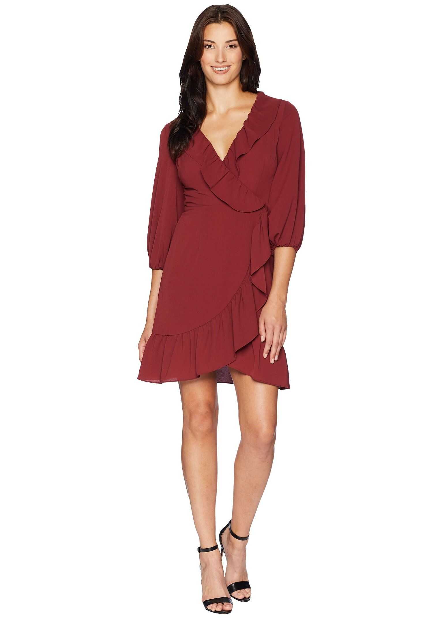 Adrianna Papell Pebble Chiffon Faux Wrap Dress Pale Mahogany