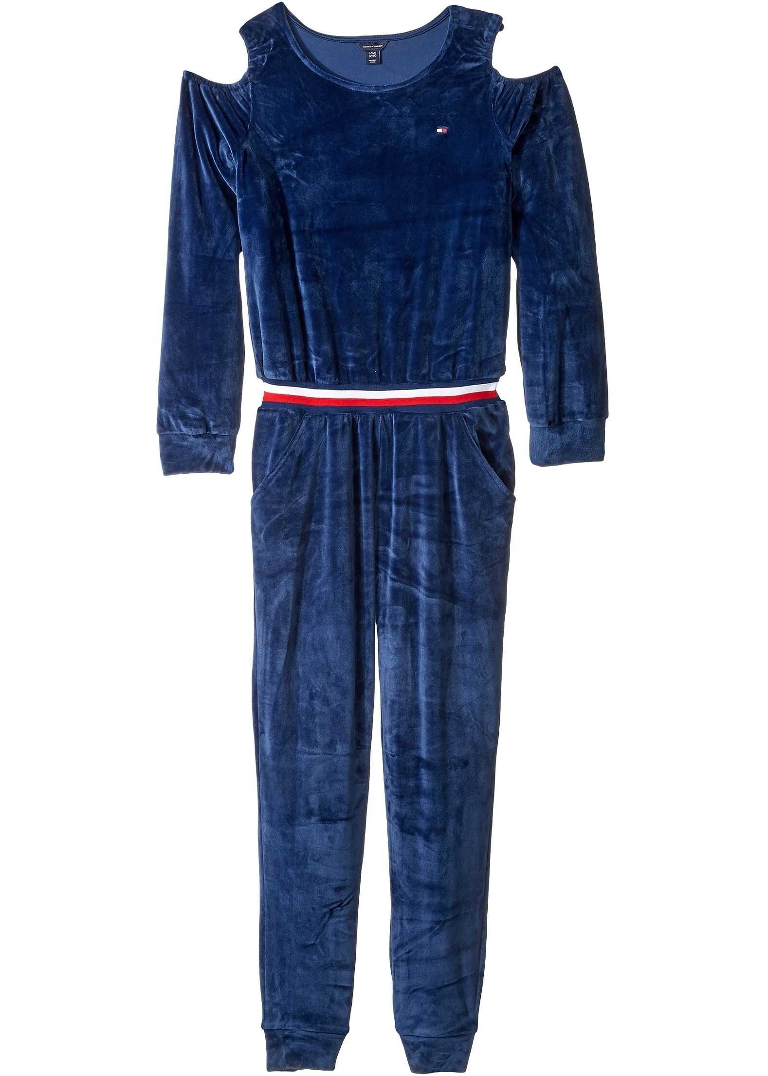 Tommy Hilfiger Kids Cold Shoulder Stretch Velvet Jumpsuit (Big Kids) Flag Blue