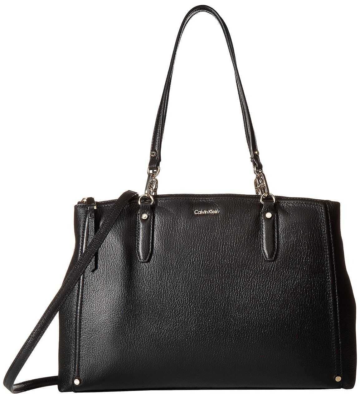 Calvin Klein Goat Leather Satchel Black/Gold